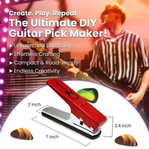 Pick-a-Palooza DIY Guitar Pick Punch Gift Pack with Pick Punch Tool - Red 2