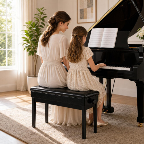 MAMIZO Piano Stool Adjustable Duet Piano Bench with Storage, Gloss Black 1