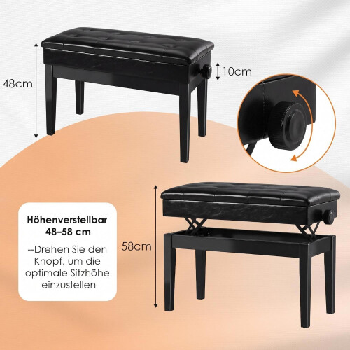 MAMIZO Piano Stool Adjustable Duet Piano Bench with Storage, Gloss Black 2