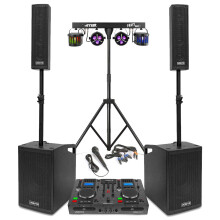 Vonyx VX1050 Complete Mobile DJ Setup with Column Line Array Speakers, Twin CD Mixer, Bluetooth, Microphone, PA System and Party Lighting Kit for Liv