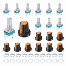 sourcing map 10pcs RK097N B100K Potentiometer 15mm Knurled Shaft Vertical