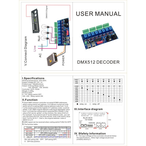 8CH Relay Output DMX512 DMX Relay Switch DMX512 Controller Relay Control 8 Way Relay Switch (Max 10A) 2
