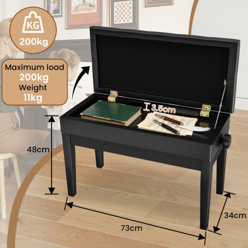 Clevich Double Piano Stool Adjustable 48-58 with Storage,Piano Bench 1