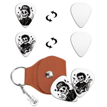 UNICRAFTALE 2Pcs Guitar Picks Gifts Stainless Steel Guitar Picks Cool Skull Plectrum Guitars Set with Brown PU Leather Case Rock Skull Plectrum Guita