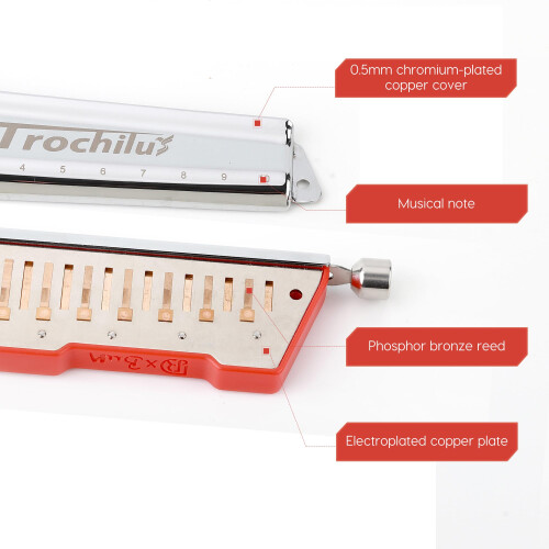 JDR Trochilus 10 Holes Chromatic Harmonica Valveless (Pop Tuning-A) 1