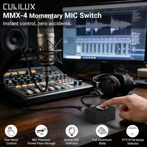 Cubilux XLR Mic Mute Switch, PTT/PTM Push to Talk LED Button 2