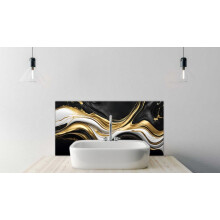 Printed Glass Bathroom Splashback - Gold abstract black marble background 500x400mm