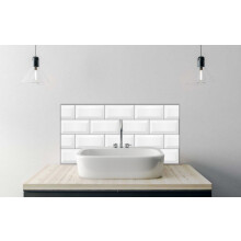 Printed Glass Bathroom Splashback - Seamless smooth metro tile texture - realistic white brick background 400x300mm
