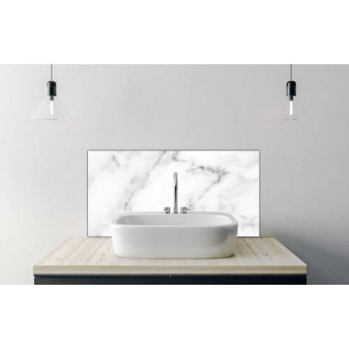 Printed Glass Bathroom Splashback - White marble texture and background. 400x300mm