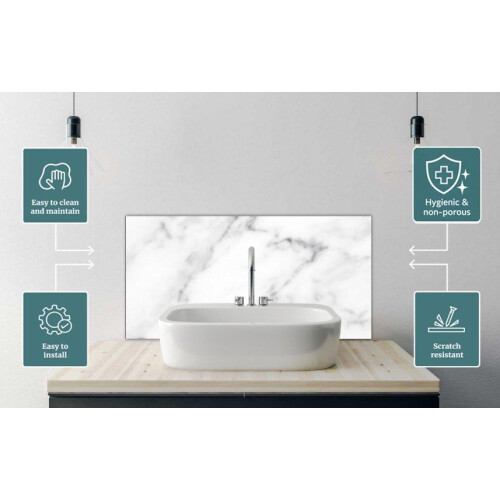Printed Glass Bathroom Splashback - White marble texture and background. 700x300mm 1
