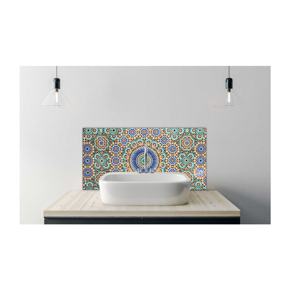 Printed Glass Bathroom Splashback - moroccan vintage tile background - 600x300mm - Image 2