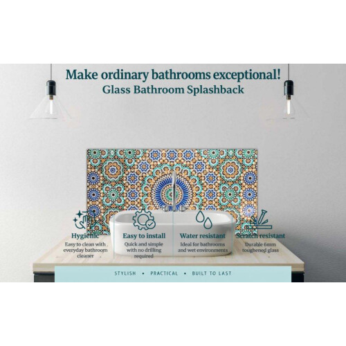 Printed Glass Bathroom Splashback - moroccan vintage tile background 500x400mm 2