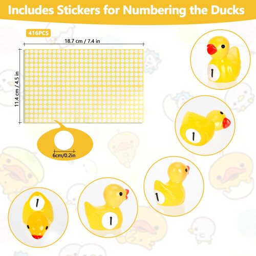 Mini Ducks 100 Pack, Small Tiny Resin Ducks Little Plastic Ducks Numbered 2
