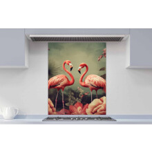 Kitchen Splashback - Flamingo and tropical nature flower background 900x750mm