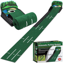 Golf putting trainer, 108x11.8 inch portable putting mat with automatic ball return function, 3-hole putting green, suitable for indoor and outdoor pr