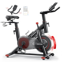 2026 Exercise Bike with Touchscreen LCD Display, Customizable Workout Goals, Spin Bike with APP, 0-100% Magnetic Resistance, Dumbbell Rack, 15kg Flywh