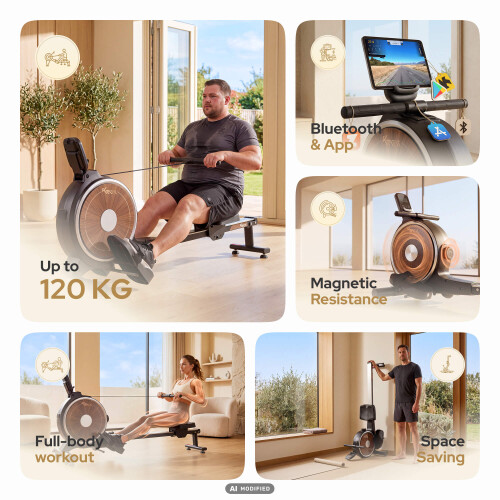 KM-Fit Rowing Machine|Magnetic Resistance|Bluetooth FTMS 2
