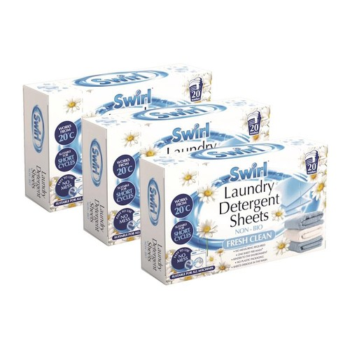 3 X Swirl Laundry Detergent Sheets Fresh Clean 20pk