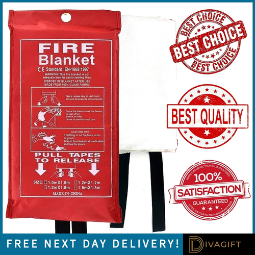 FIRE BLANKET LARGE QUICK RELEASE HOME CARAVAN KITCHEN FIRE SAFETY BLANKET 1Mx1M