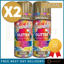 2 x GOLD GLITTER SPRAY PAINT 200ML AEROSOL FOR XMAS CHRISTMAS WOOD METAL PLASTIC