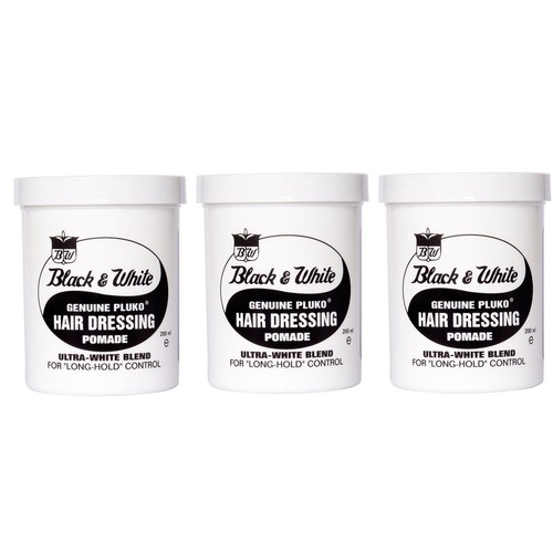 Black and White Genuine Pluko Hair Dressing Pomade 200ml (3 Pack)