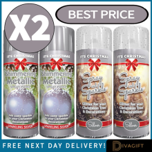 2 x SILVER GLITTER SPRAY PAINT 200ML FOR CHRISTMAS XMAS TREES CRAFT METALLIC NEW