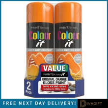 2 x ORANGE GLOSS FINISH SPRAY PAINT AEROSOL 400ML FOR METAL PLASTIC WOOD NEW