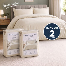 (2X Single, Cream Duvet Cover Set) Plain Microfibre Quilt Cover Sets Value Bundle Bedding with Pillowcases UK Sizes
