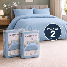(2X Double, Light Blue Duvet Cover Set) Plain Microfibre Quilt Cover Sets Value Bundle Bedding with Pillowcases UK Sizes