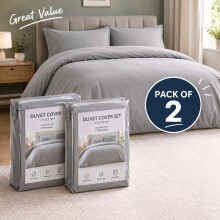 (2X Double, Silver Duvet Cover Set) Plain Microfibre Quilt Cover Sets Value Bundle Bedding with Pillowcases UK Sizes