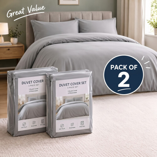 Imperial Rooms (2X Single, Silver Duvet Cover Set) Plain Microfibre Quilt Cover Sets Value Bundle Bedding with Pillowcases UK Sizes
