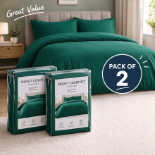 (2X Single, Emerald Duvet Cover Set) Plain Microfibre Quilt Cover Sets Value Bundle Bedding with Pillowcases UK Sizes