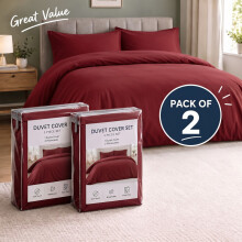 (2X Single, Burgundy Red Duvet Cover Set) Plain Microfibre Quilt Cover Sets Value Bundle Bedding with Pillowcases UK Sizes
