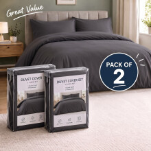 (2X Single, Charcoal Duvet Cover Set) Plain Microfibre Quilt Cover Sets Value Bundle Bedding with Pillowcases UK Sizes
