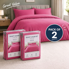 (2X Double, Pink Duvet Cover Set) Plain Microfibre Quilt Cover Sets Value Bundle Bedding with Pillowcases UK Sizes