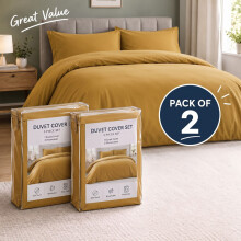 (2X King, Mustard Duvet Cover Set) Plain Microfibre Quilt Cover Sets Value Bundle Bedding with Pillowcases UK Sizes