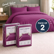 (2X King, Purple Duvet Cover Set) Plain Microfibre Quilt Cover Sets Value Bundle Bedding with Pillowcases UK Sizes