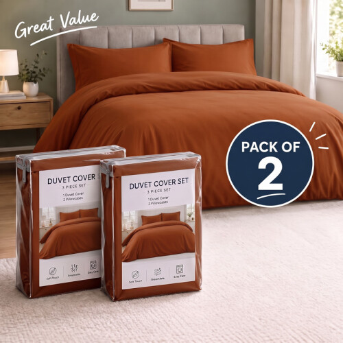 Imperial Rooms (2X Double, Rust Duvet Cover Set) Plain Microfibre Quilt Cover Sets Value Bundle Bedding with Pillowcases UK Sizes
