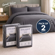 (2X Super King, Grey Duvet Cover Set) Plain Microfibre Quilt Cover Sets Value Bundle Bedding with Pillowcases UK Sizes