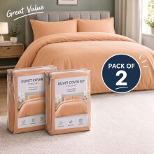 (2X Single, Peach Duvet Cover Set) Plain Microfibre Quilt Cover Sets Value Bundle Bedding with Pillowcases UK Sizes