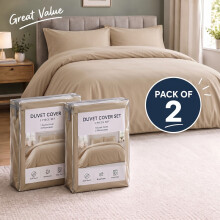 (2X Single, Beige Duvet Cover Set) Plain Microfibre Quilt Cover Sets Value Bundle Bedding with Pillowcases UK Sizes