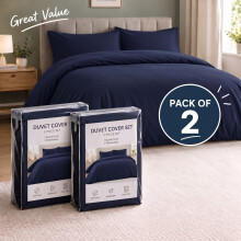 (2X Double, Navy Duvet Cover Set) Plain Microfibre Quilt Cover Sets Value Bundle Bedding with Pillowcases UK Sizes