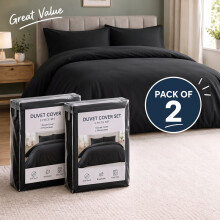 (2X Single, Black Duvet Cover Set) Plain Microfibre Quilt Cover Sets Value Bundle Bedding with Pillowcases UK Sizes