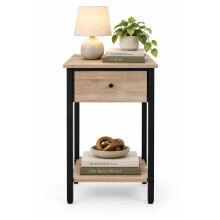 Stolik nocny z szufladą i półką 51 cm jasny brąz loft industrialny
