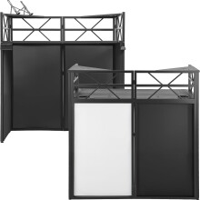 DJ Booth - Adjustable Height (83.8cm / 96cm), DJ Facade Booth with Carry Bag, Black & White Blackout Cloth, Foldable DJ Table for Event, Parties, Fes