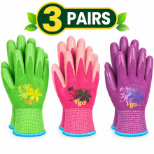 (S, Pink, Green & Purple) 3/6 Pairs Waterproof Garden Work Gloves
