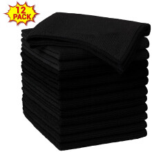 (32 cm x 32 cm, Black - 12 Pack) Microfiber Cleaning Cloths 10/12 Pack Drying Towel