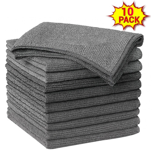 True Face (40cm x 40cm, Grey  - 10 Pack) Microfiber Cleaning Cloths 10/12 Pack Drying Towel