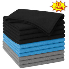 (40cm x 40cm, Black Grey Sky Blue - 10 Pack) Microfiber Cleaning Cloths 10/12 Pack Drying Towel