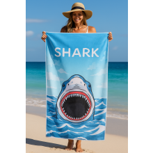 (70 X 150 cm, Shark) Sand Free Microfiber Beach Printed Towel Quick Dry